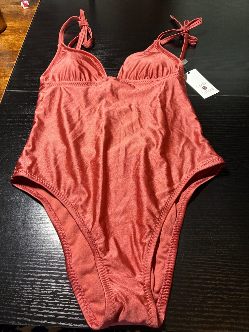 Shade & Shore Coral One-Piece Swimsuit with Tie Straps